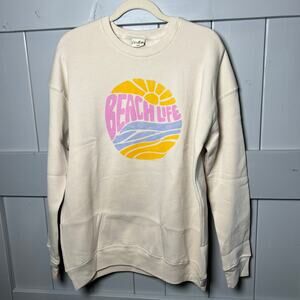 Oat Collective Beach‎ Life Cream Graphic Sweatshirt Large NEW